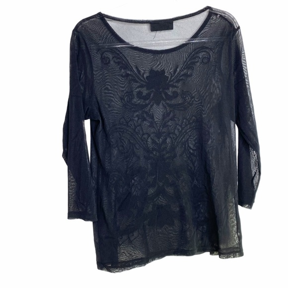 Black Mesh Embroidered Top - Picture 4 of 9